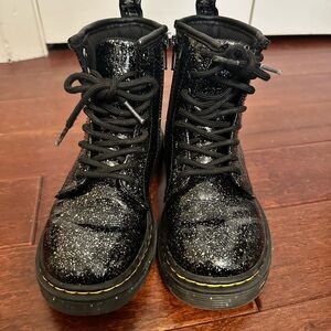 Kids Dr. Martens Black Glitter Boots